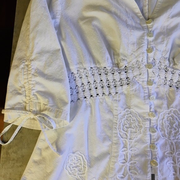 G Designs Y2K White Top Womens Medium Collar Knit Floral Cottagecore Boho Chic - Picture 8 of 12